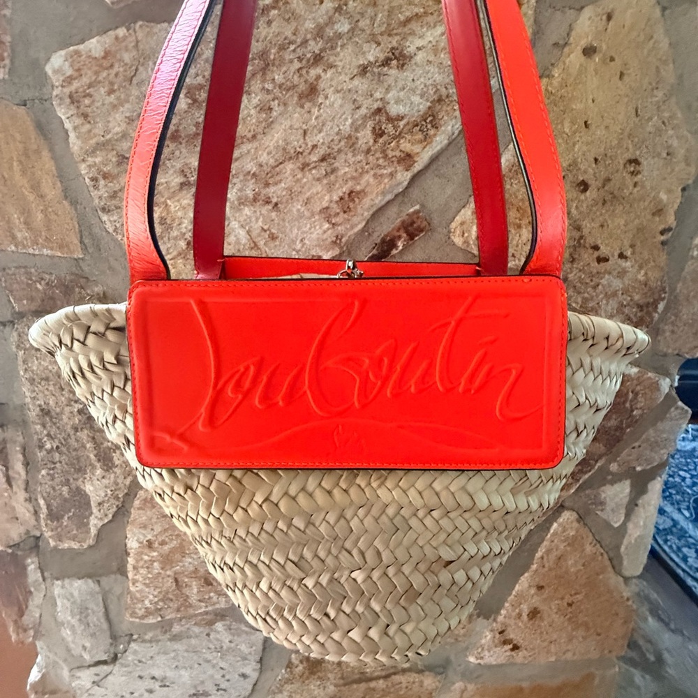 Christian Louboutin Orange and Tan Woven Bag Straw Tote authentic COA INCLUDED - Picture 6 of 16
